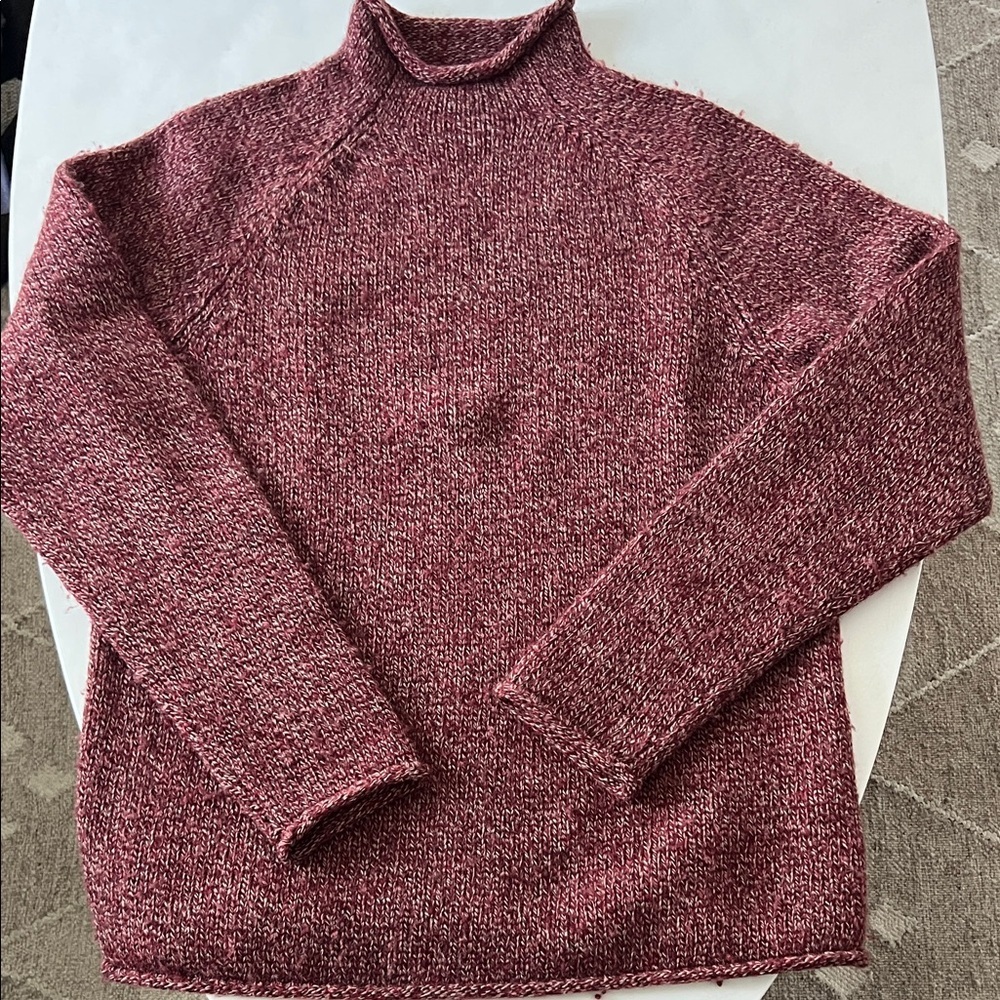 Vintage VTG J.Crew Knit Roll Neck Sweater Red Speckle Thick 100% Wool Unisex M
